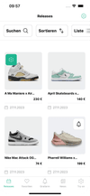 Zur Veranschaulichung und für einen kurzen Blick in die Grailify App, wird ein Screendesign mit neuen Sneaker-Releases dargestellt.